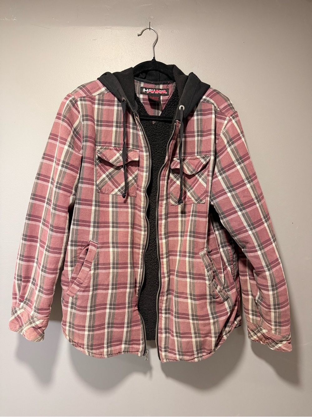 Tony Hawk Pink Plaid Hooded Sherpa-Lined Jacket